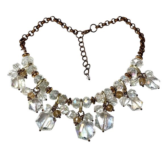 Park Lane Faceted AB Glass Bead 17" Necklace Choker Clear Drop Prisms Gold Tone - Picture 1 of 12